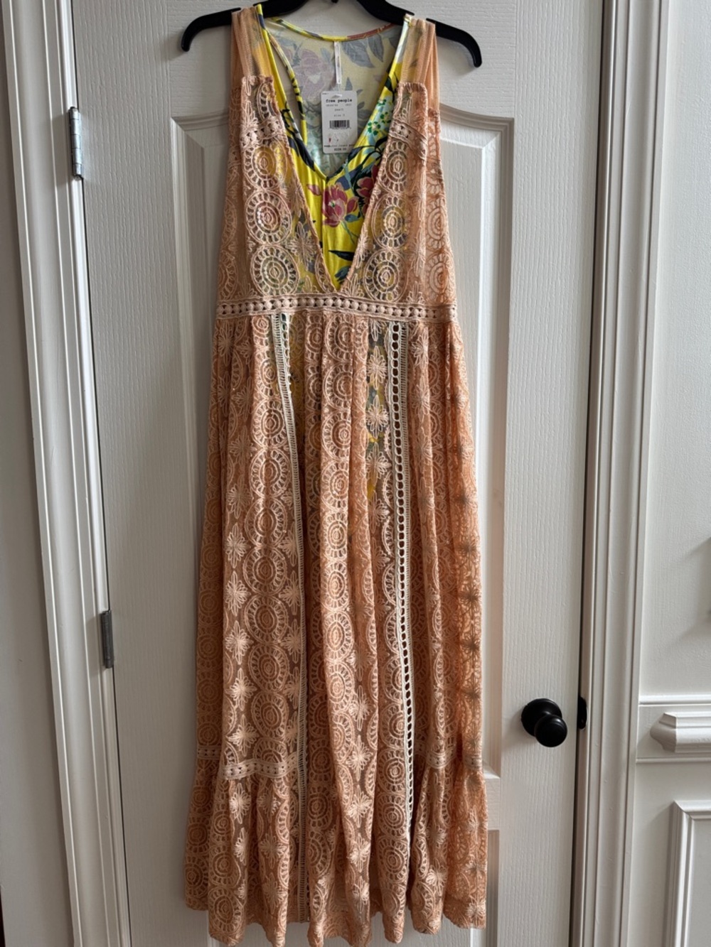 FREE PEOPLE Peach Floral Lined Maxi Dress
